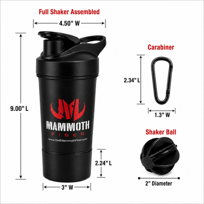 Mammoth Fiber 17 oz Shaker Bottle with Detachable Storage Compartment - Get Mammoth Fiber