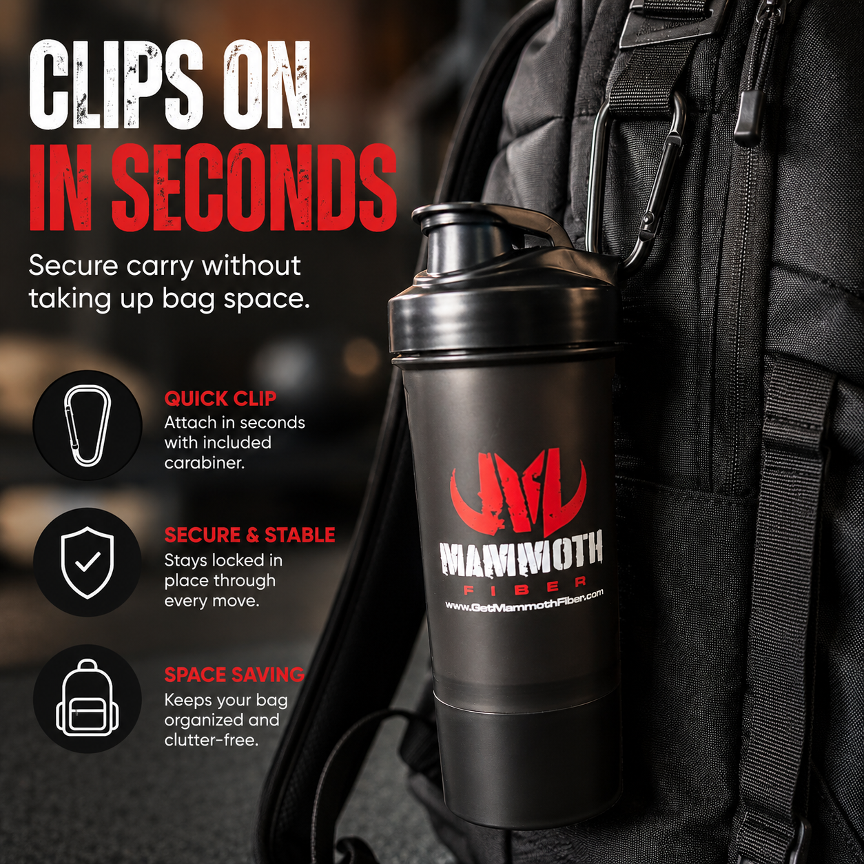 Mammoth Fiber 17 oz Shaker Bottle with Detachable Storage Compartment - Get Mammoth Fiber