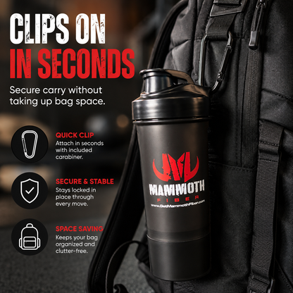 Mammoth Fiber 17 oz Shaker Bottle with Detachable Storage Compartment - Get Mammoth Fiber