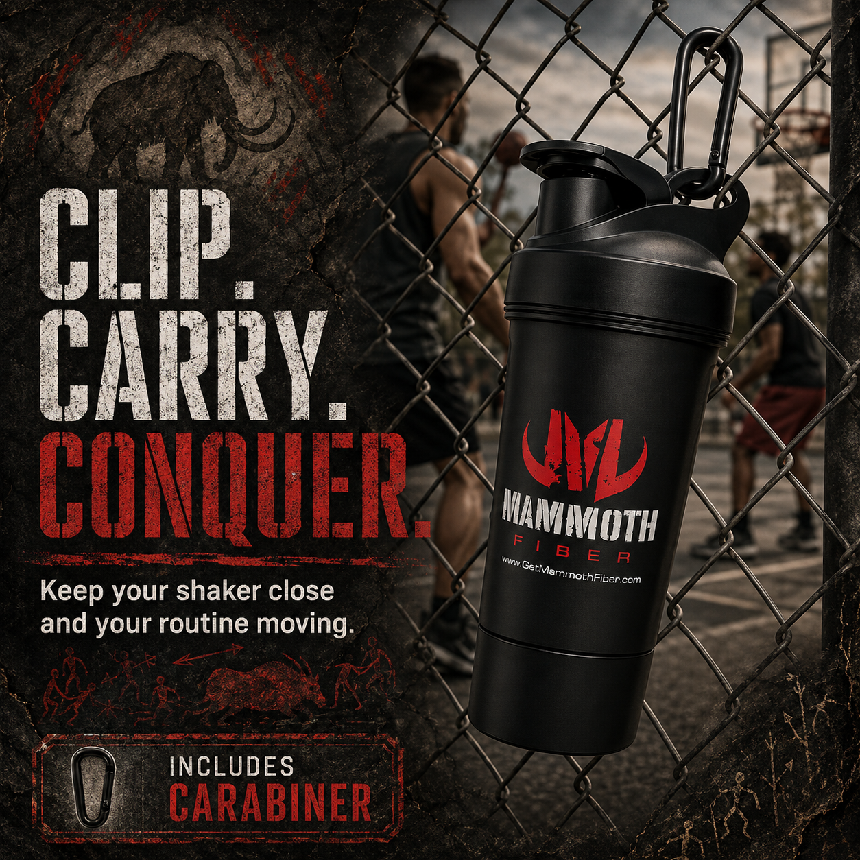 Mammoth Fiber 17 oz Shaker Bottle with Detachable Storage Compartment - Get Mammoth Fiber