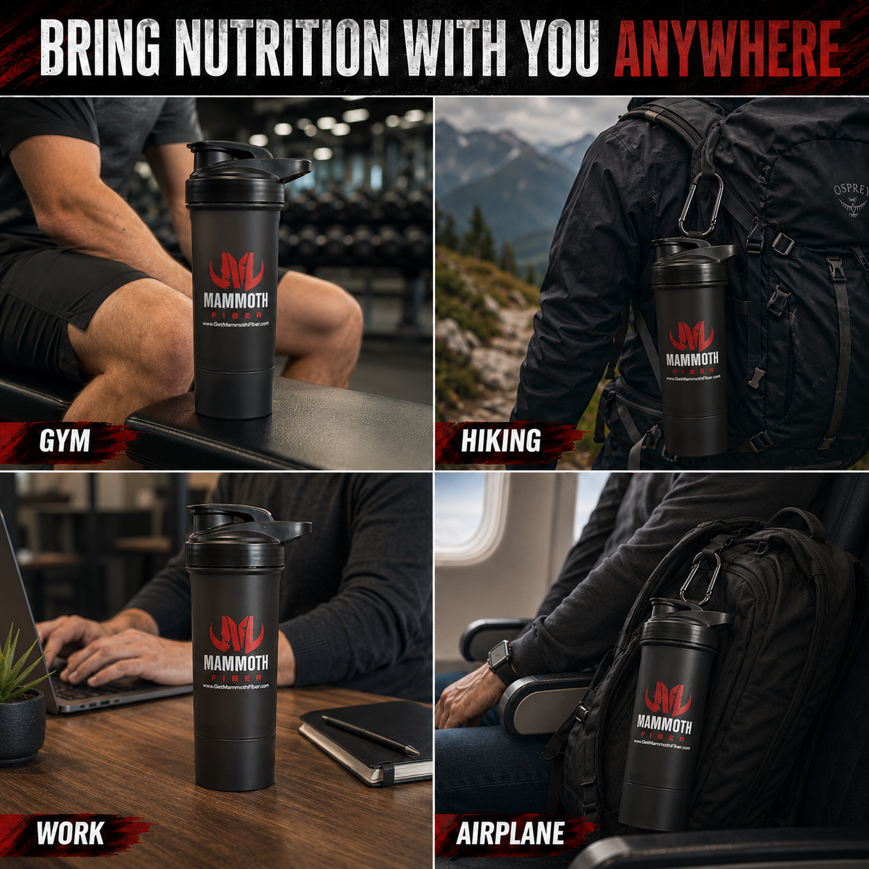 Mammoth Fiber 17 oz Shaker Bottle with Detachable Storage Compartment - Get Mammoth Fiber